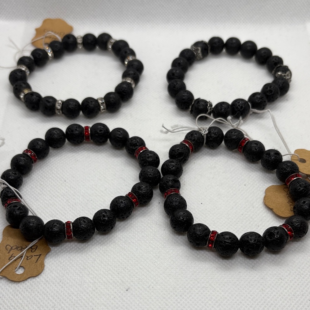 Chic Black and Red Beaded Bracelet Set